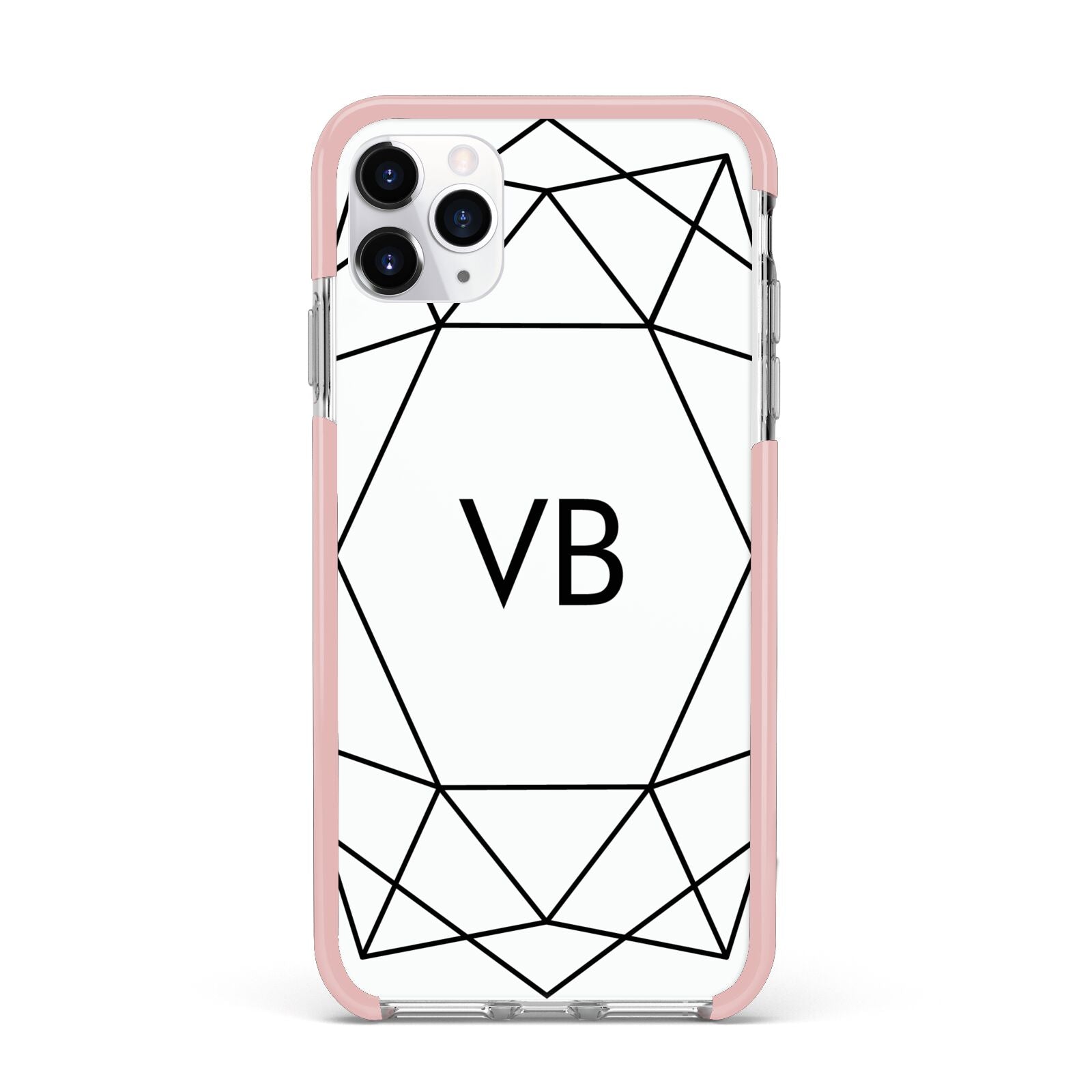 Personalised Initials White Geometric iPhone 11 Pro Max Impact Pink Edge Case