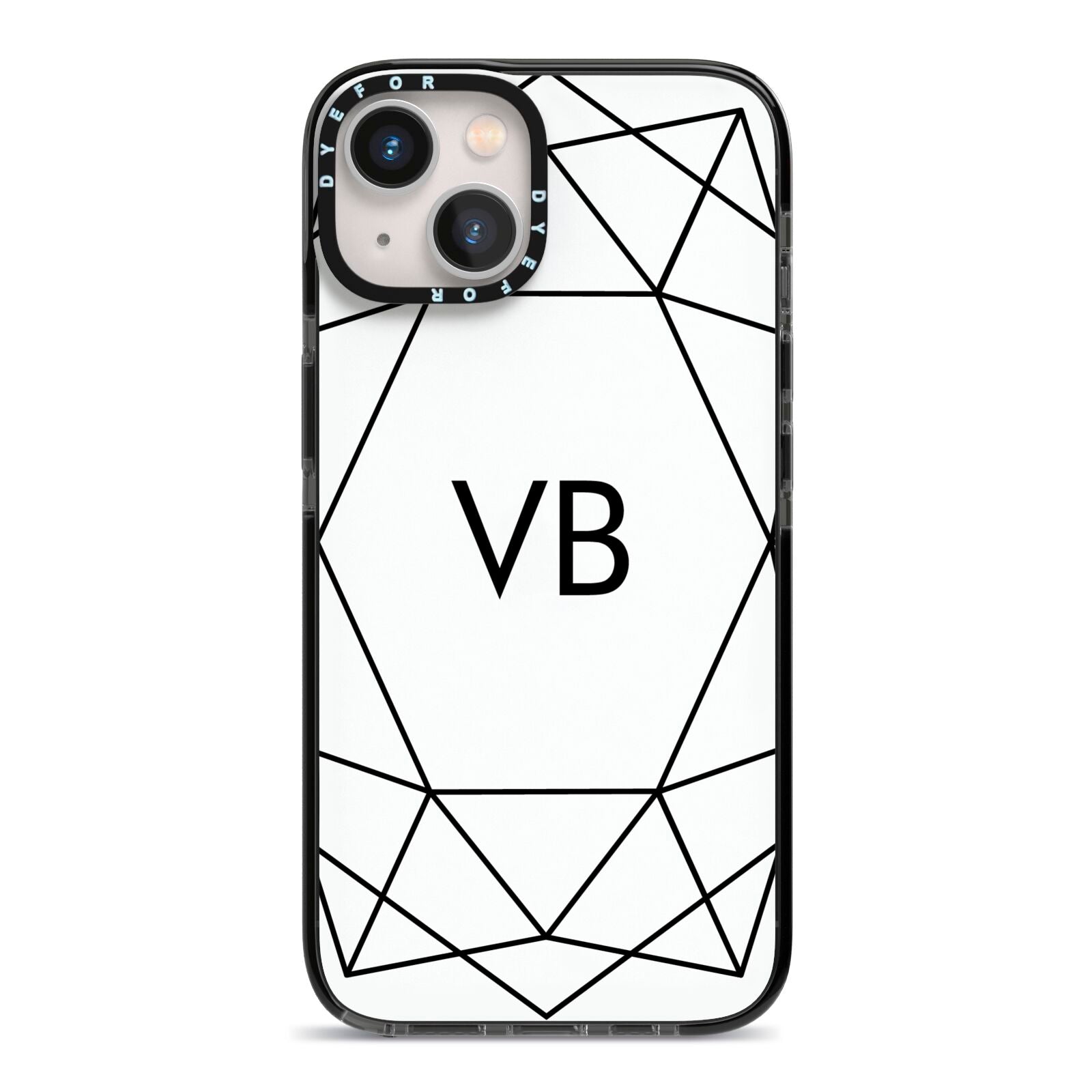 Personalised Initials White Geometric iPhone 13 Black Impact Case on Silver phone