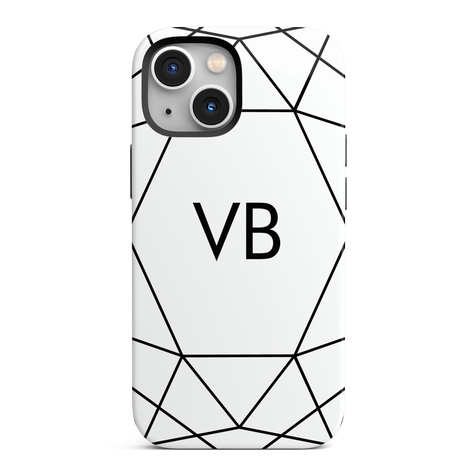 Personalised Initials White Geometric iPhone 13 Mini Full Wrap 3D Tough Case