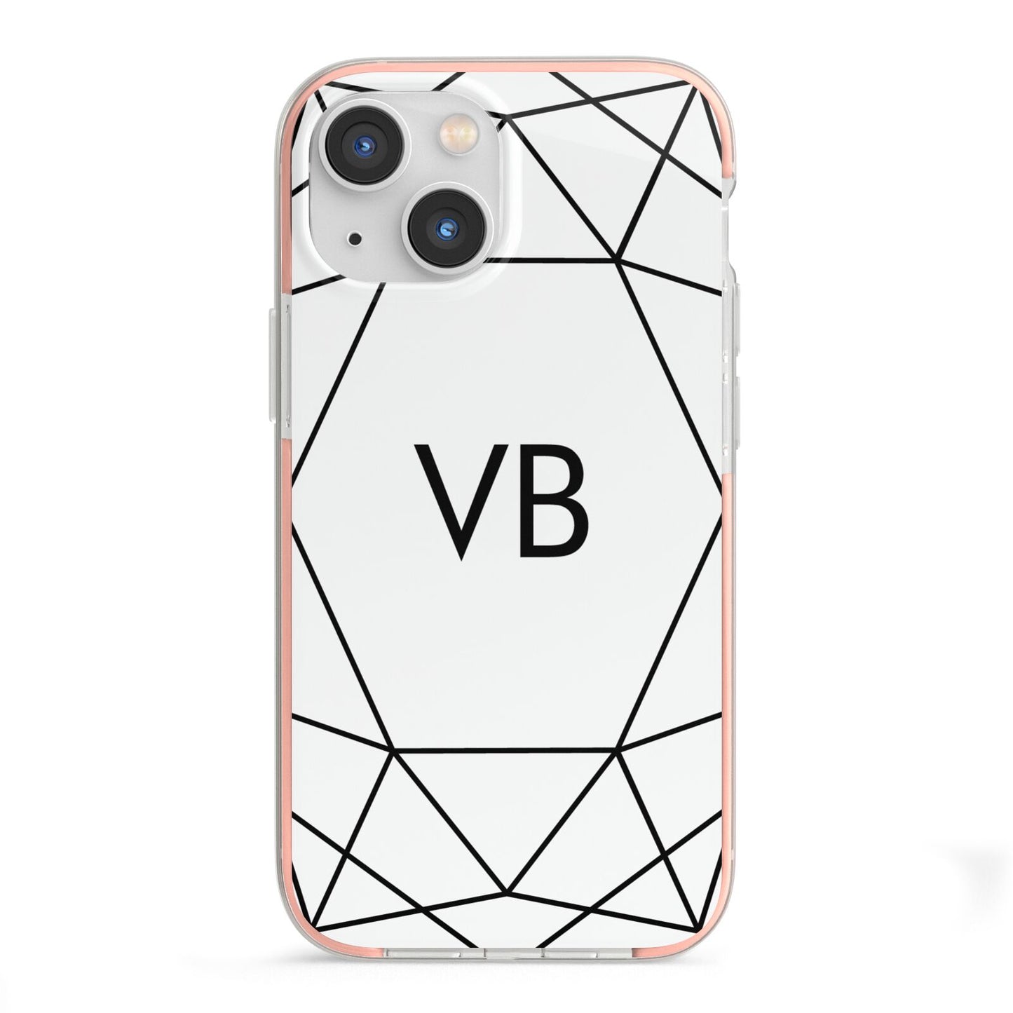 Personalised Initials White Geometric iPhone 13 Mini TPU Impact Case with Pink Edges