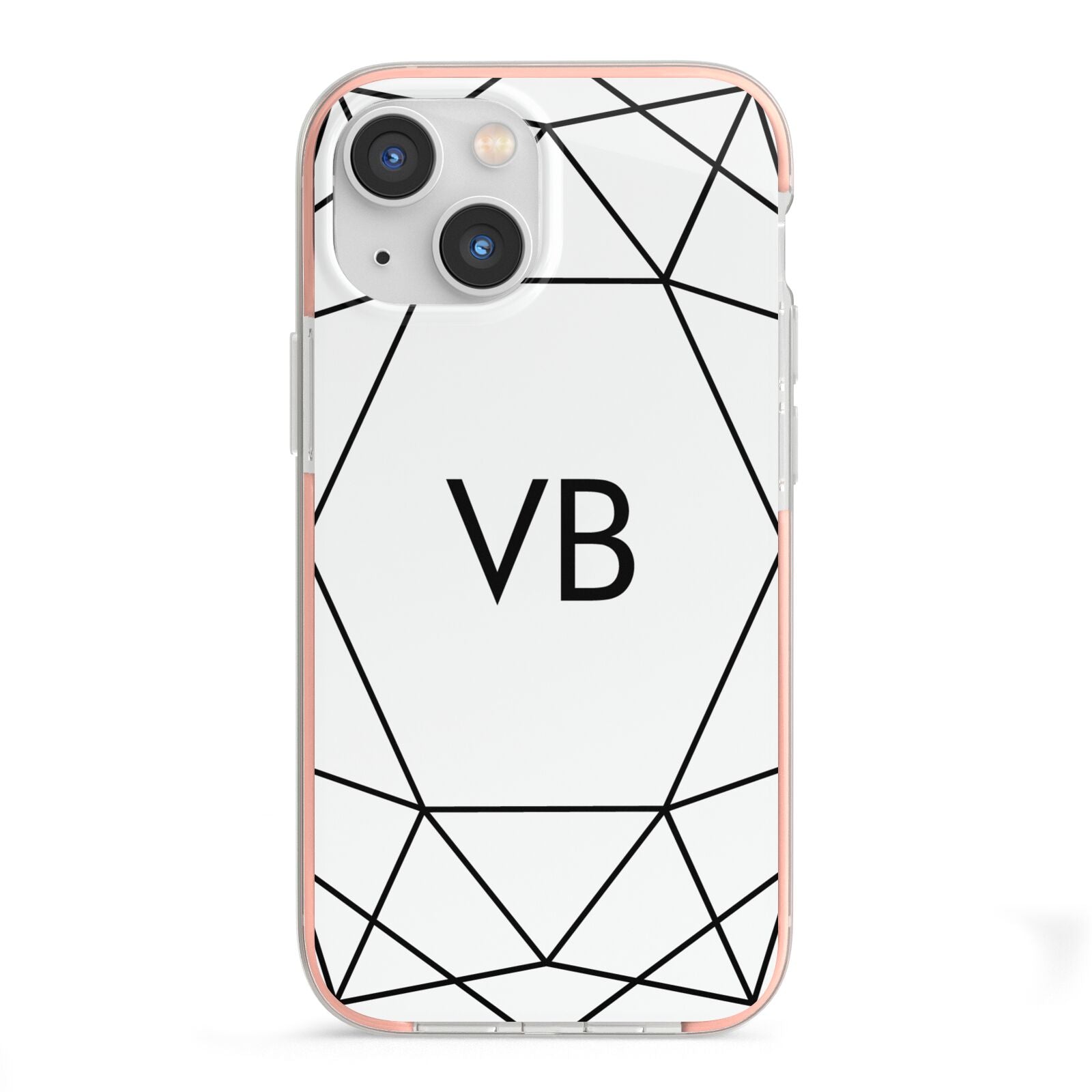 Personalised Initials White Geometric iPhone 13 Mini TPU Impact Case with Pink Edges