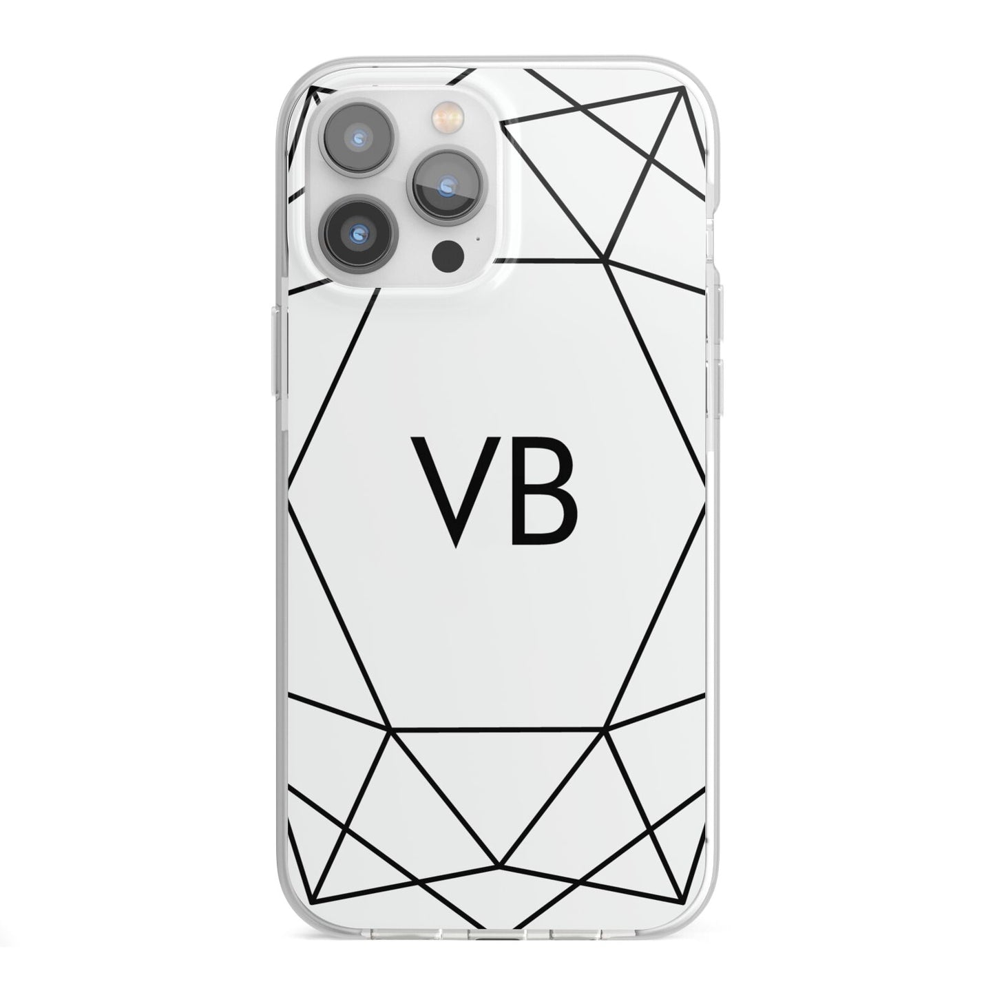 Personalised Initials White Geometric iPhone 13 Pro Max TPU Impact Case with White Edges