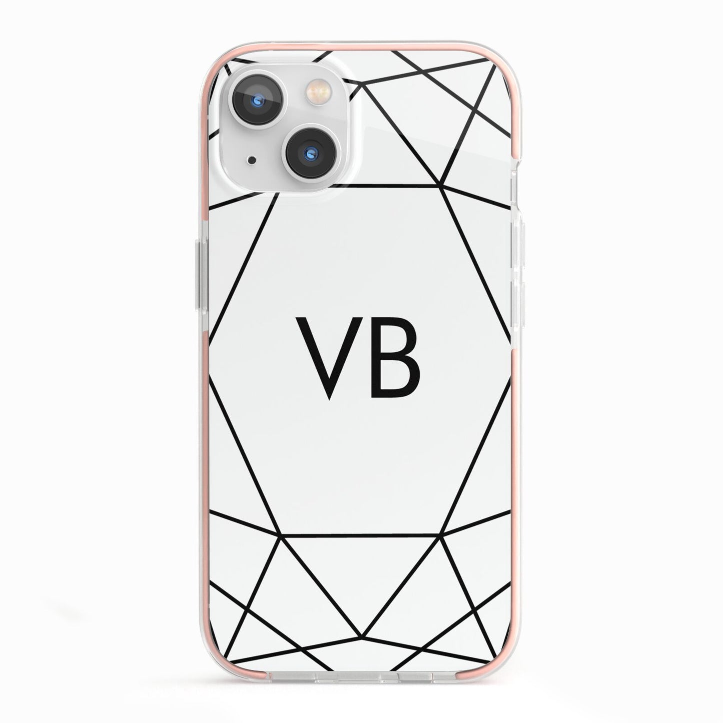 Personalised Initials White Geometric iPhone 13 TPU Impact Case with Pink Edges