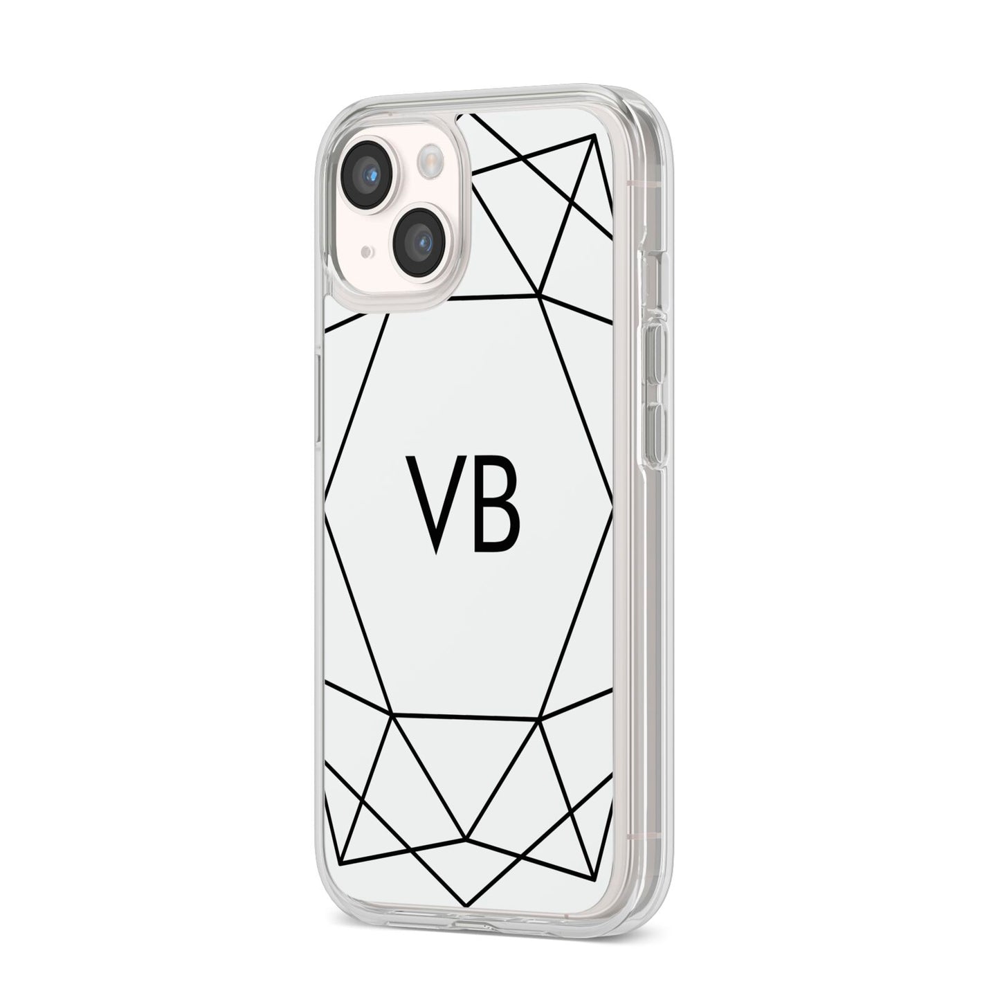 Personalised Initials White Geometric iPhone 14 Clear Tough Case Starlight Angled Image