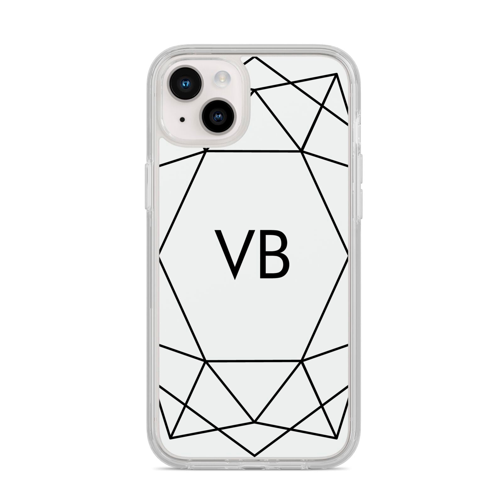 Personalised Initials White Geometric iPhone 14 Plus Clear Tough Case Starlight