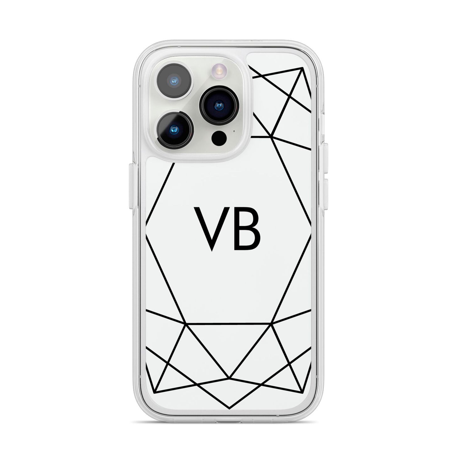 Personalised Initials White Geometric iPhone 14 Pro Clear Tough Case Silver