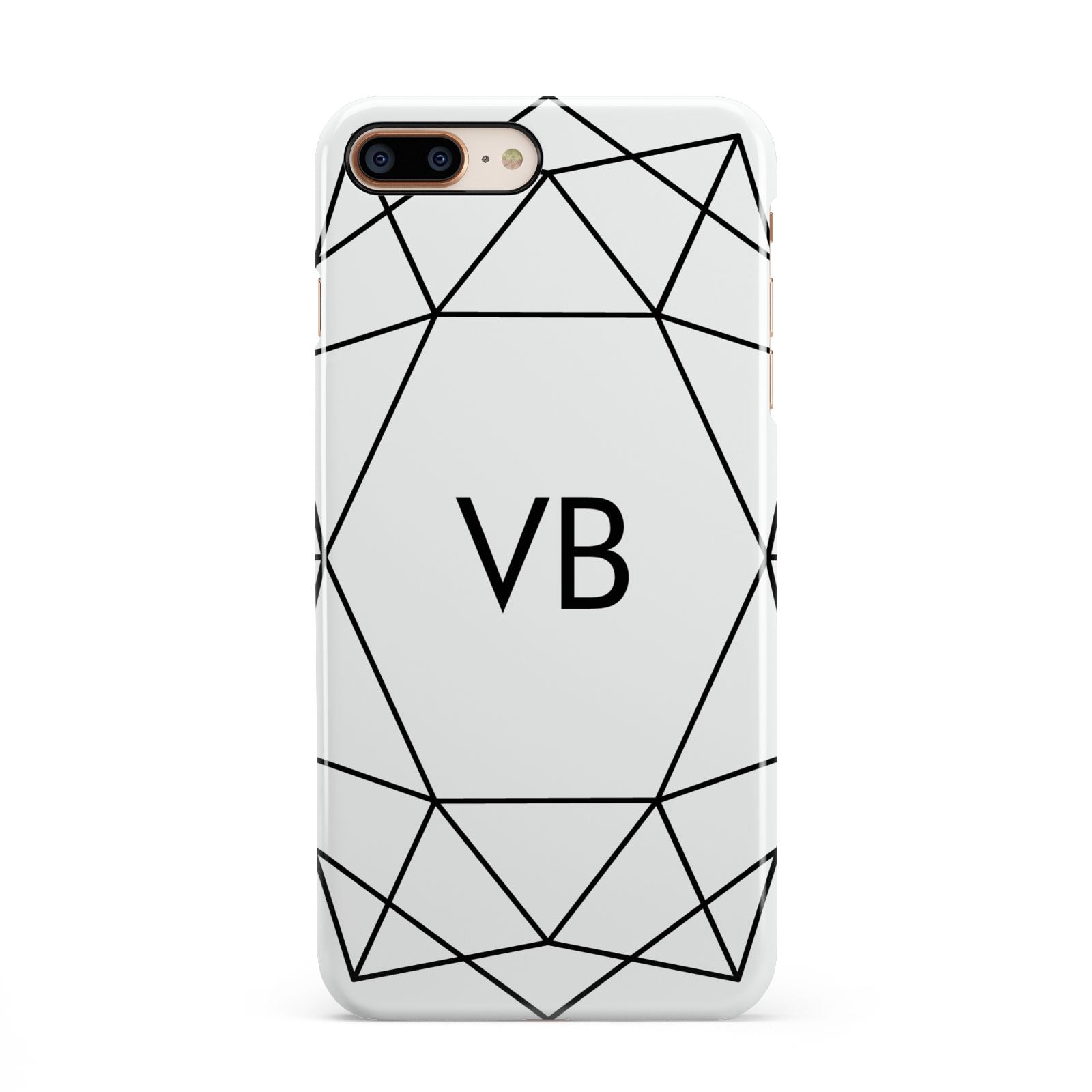 Personalised Initials White Geometric iPhone 8 Plus 3D Snap Case on Gold Phone