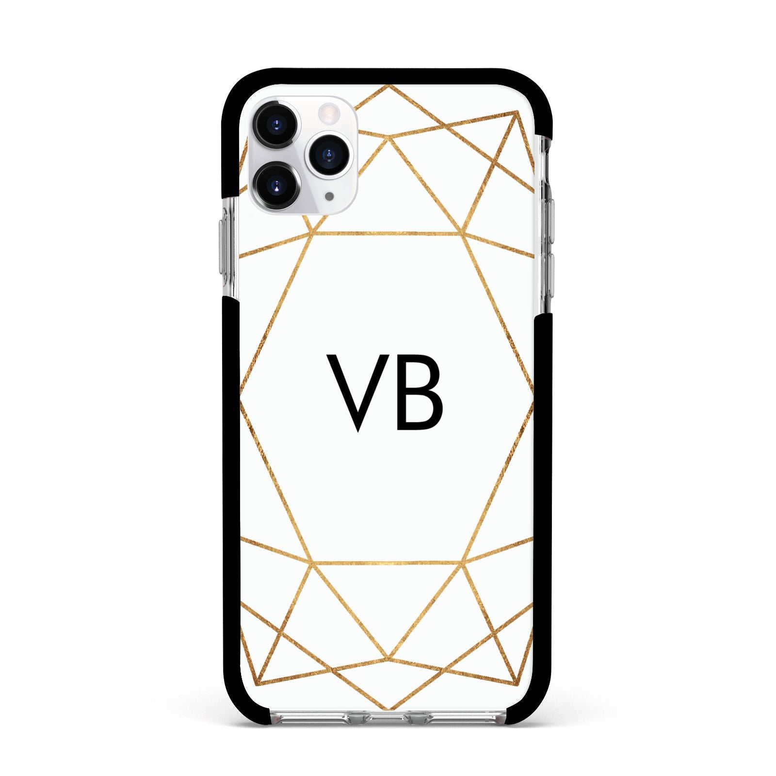 Personalised Initials White Gold Geometric Apple iPhone 11 Pro Max in Silver with Black Impact Case