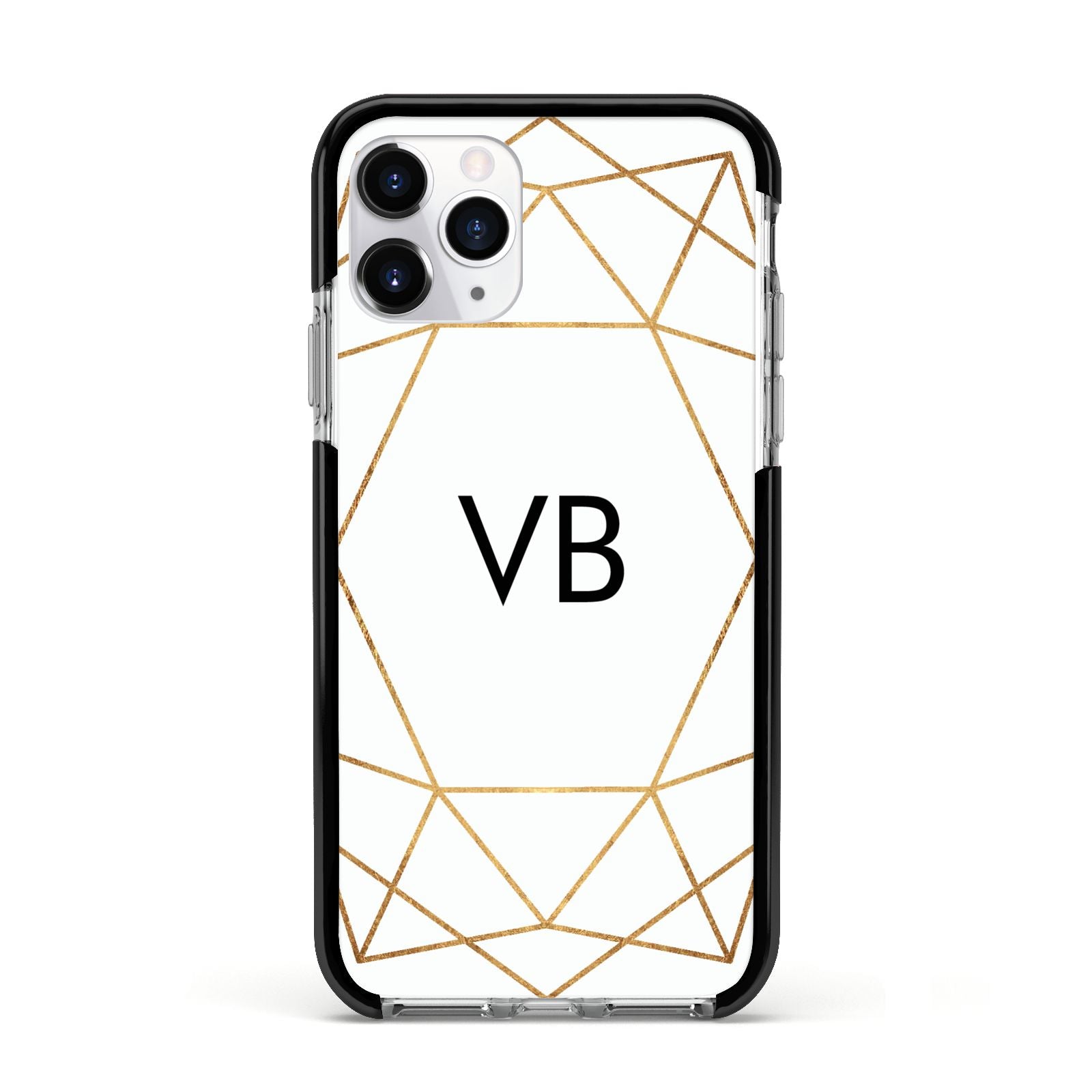 Personalised Initials White Gold Geometric Apple iPhone 11 Pro in Silver with Black Impact Case