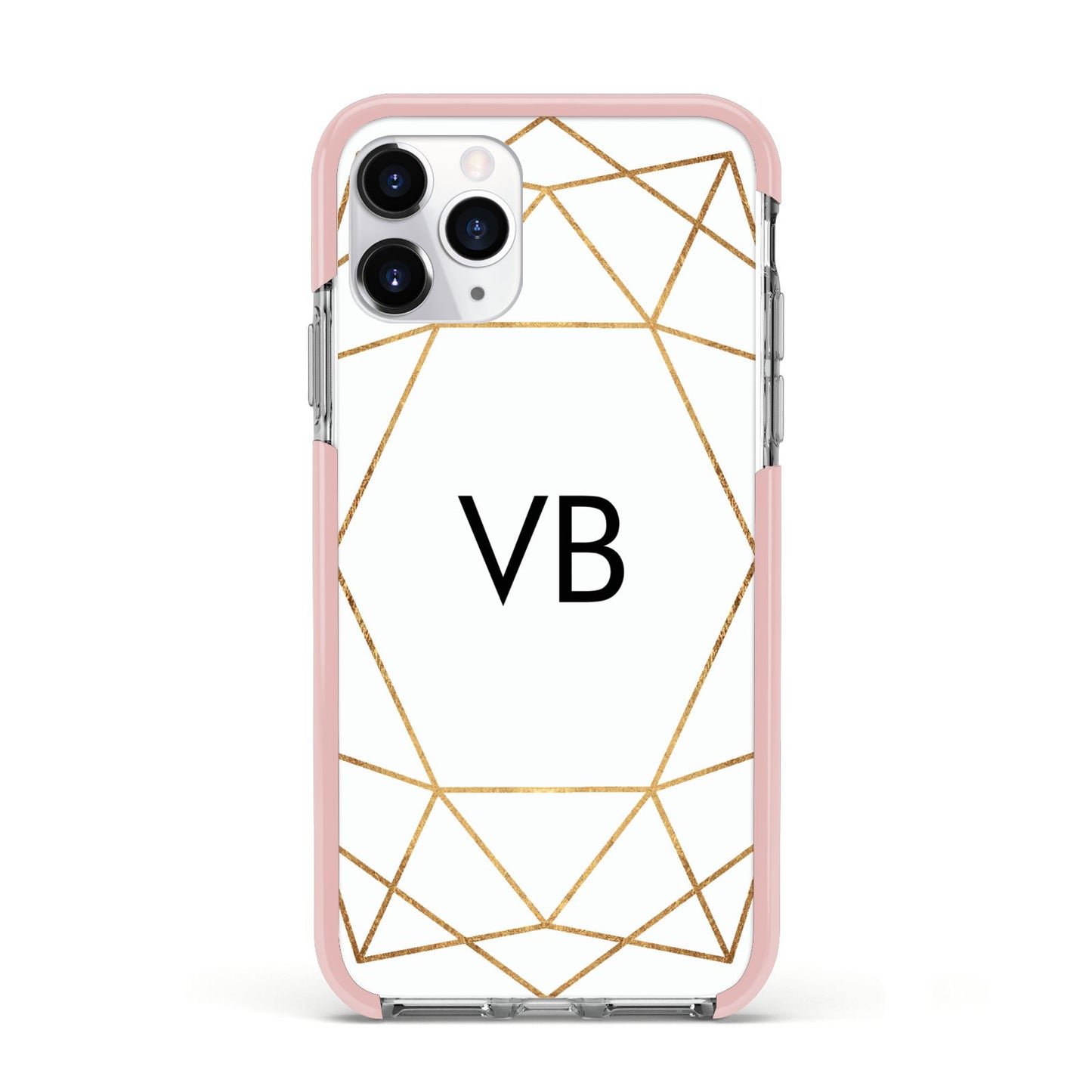 Personalised Initials White Gold Geometric Apple iPhone 11 Pro in Silver with Pink Impact Case