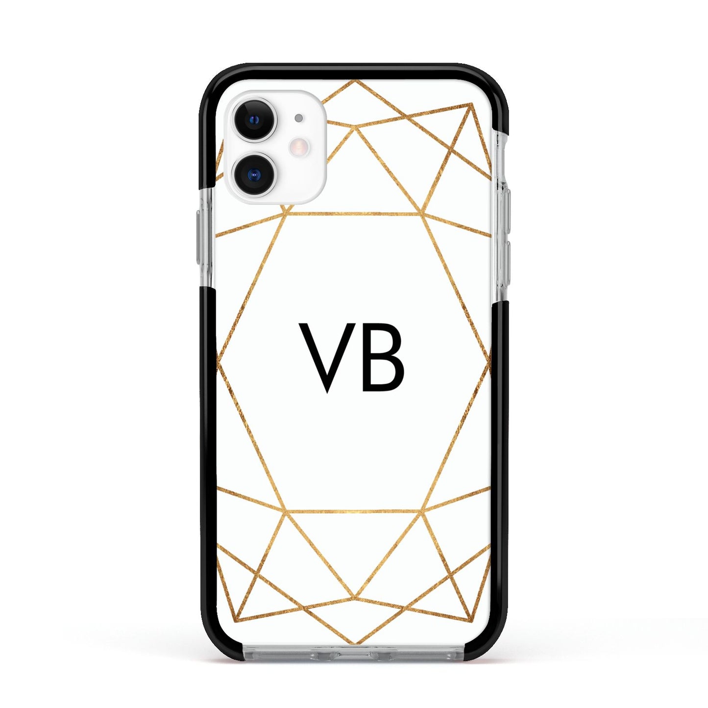 Personalised Initials White Gold Geometric Apple iPhone 11 in White with Black Impact Case