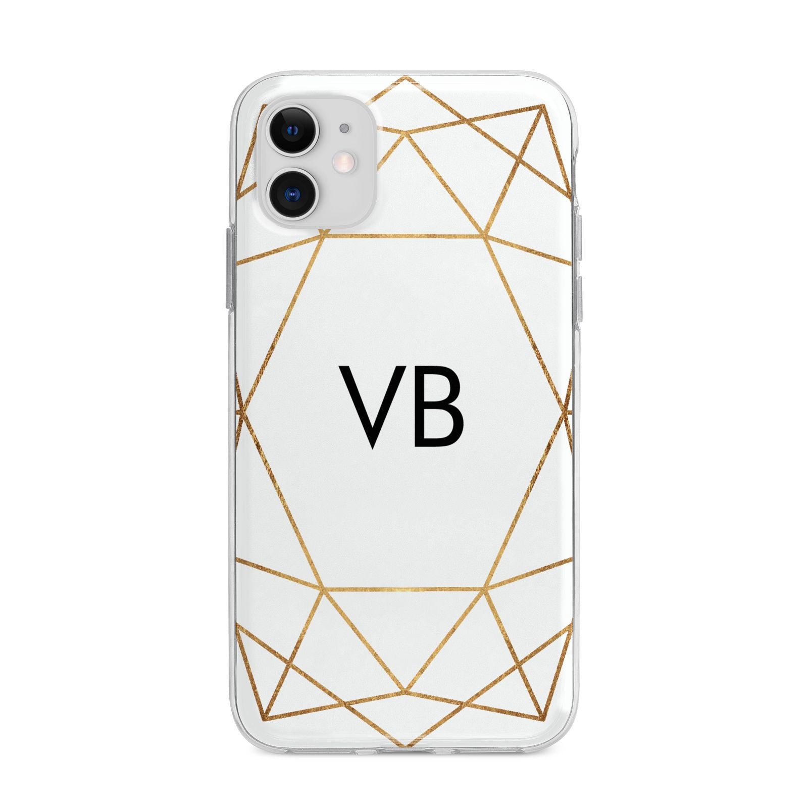 Personalised Initials White Gold Geometric Apple iPhone 11 in White with Bumper Case