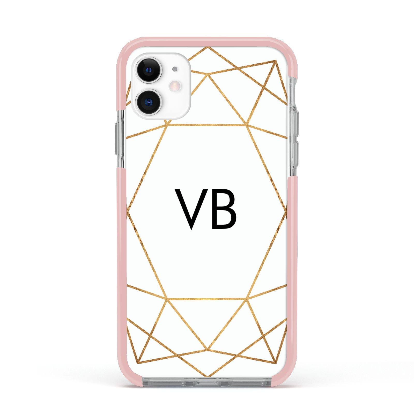 Personalised Initials White Gold Geometric Apple iPhone 11 in White with Pink Impact Case