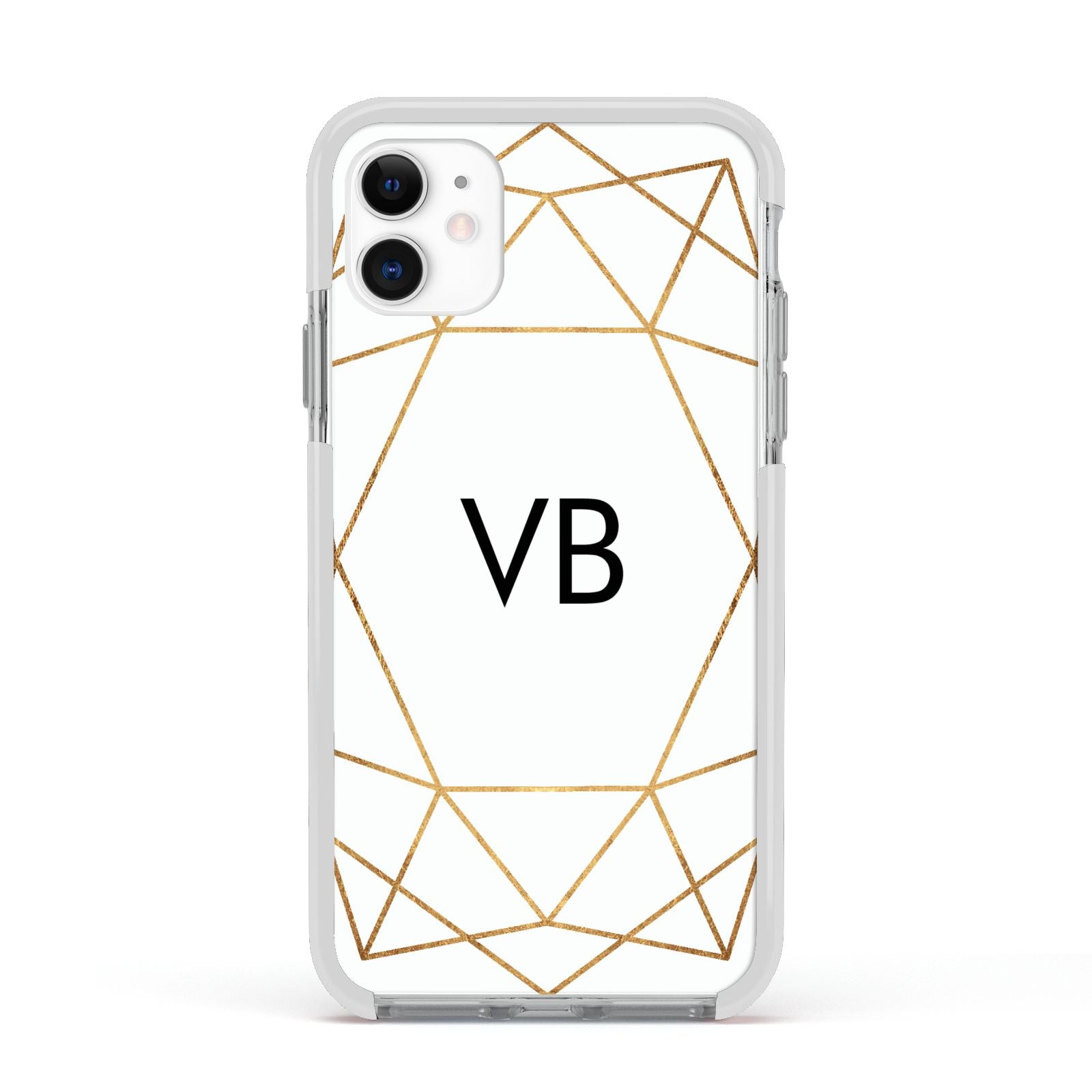 Personalised Initials White Gold Geometric Apple iPhone 11 in White with White Impact Case