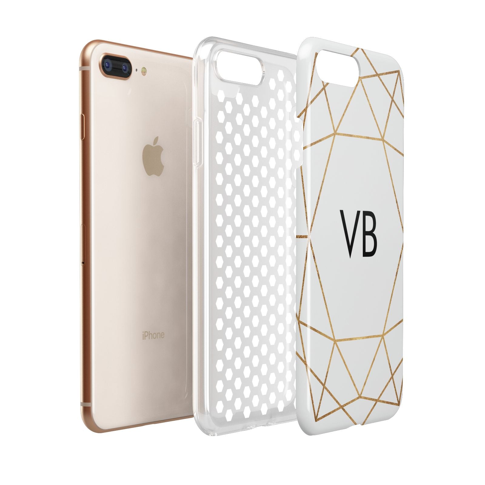 Personalised Initials White Gold Geometric Apple iPhone 7 8 Plus 3D Tough Case Expanded View