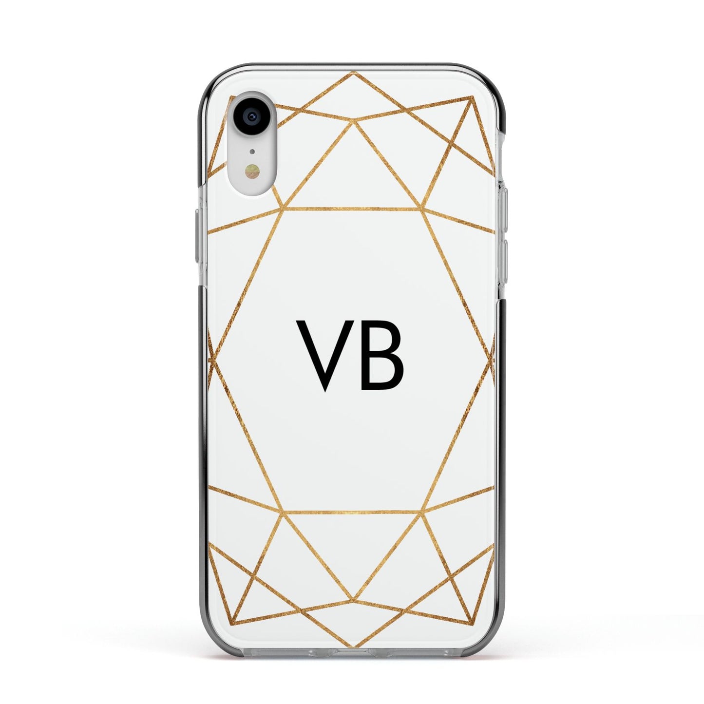 Personalised Initials White Gold Geometric Apple iPhone XR Impact Case Black Edge on Silver Phone