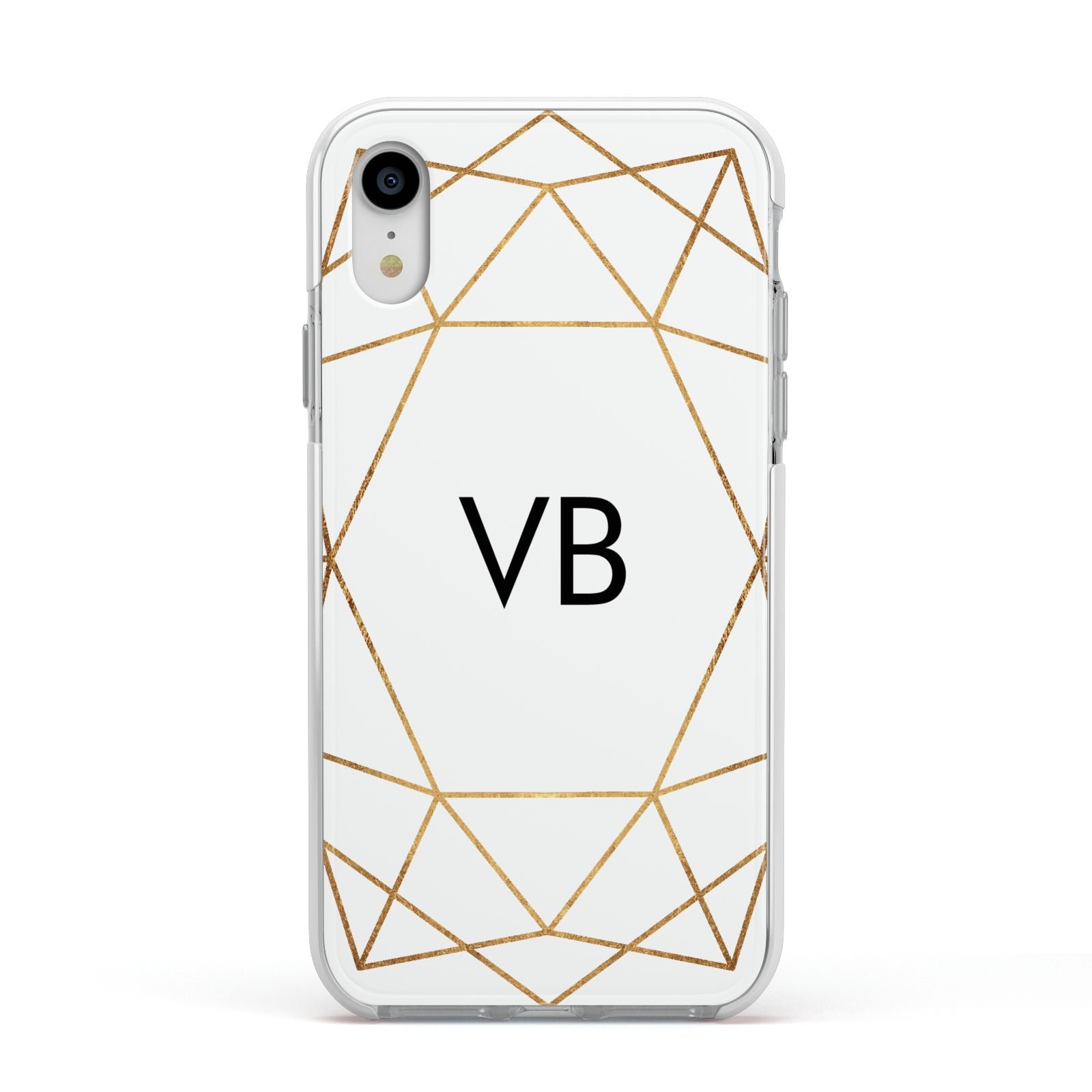 Personalised Initials White Gold Geometric Apple iPhone XR Impact Case White Edge on Silver Phone