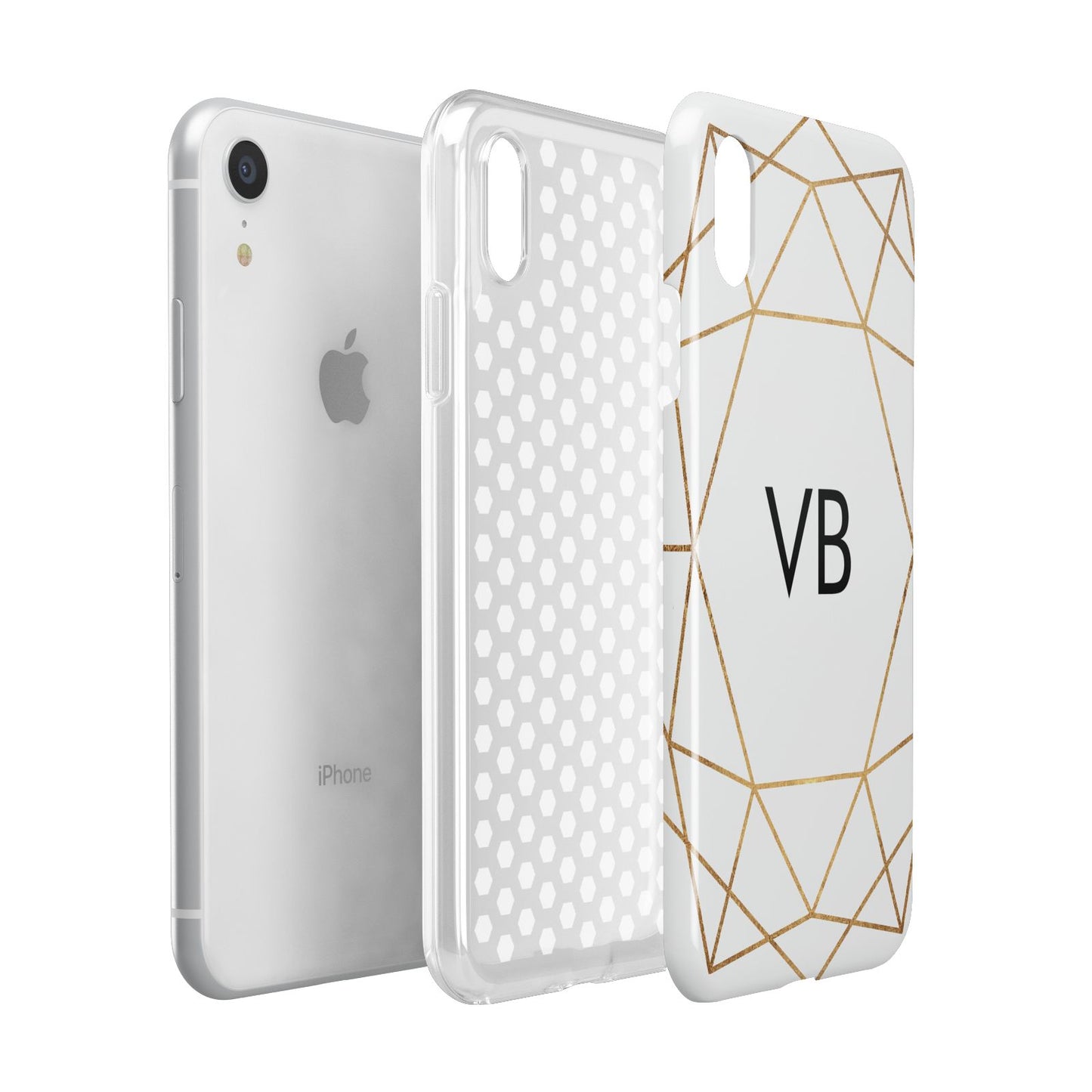 Personalised Initials White Gold Geometric Apple iPhone XR White 3D Tough Case Expanded view