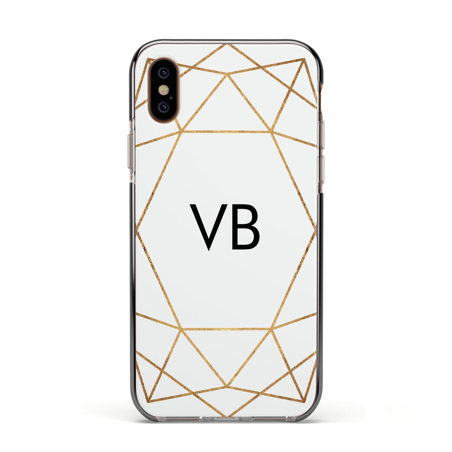 Personalised Initials White Gold Geometric Apple iPhone Xs Impact Case Black Edge on Gold Phone