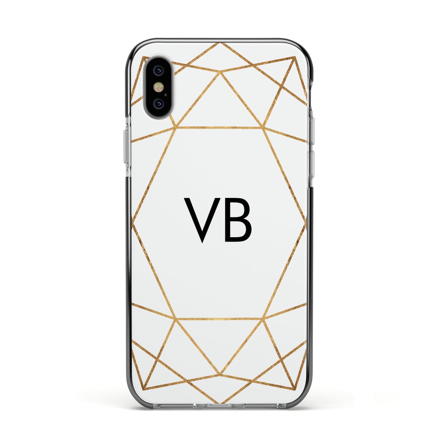 Personalised Initials White Gold Geometric Apple iPhone Xs Impact Case Black Edge on Silver Phone