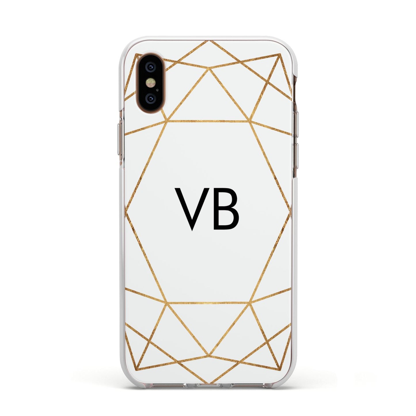 Personalised Initials White Gold Geometric Apple iPhone Xs Impact Case White Edge on Gold Phone