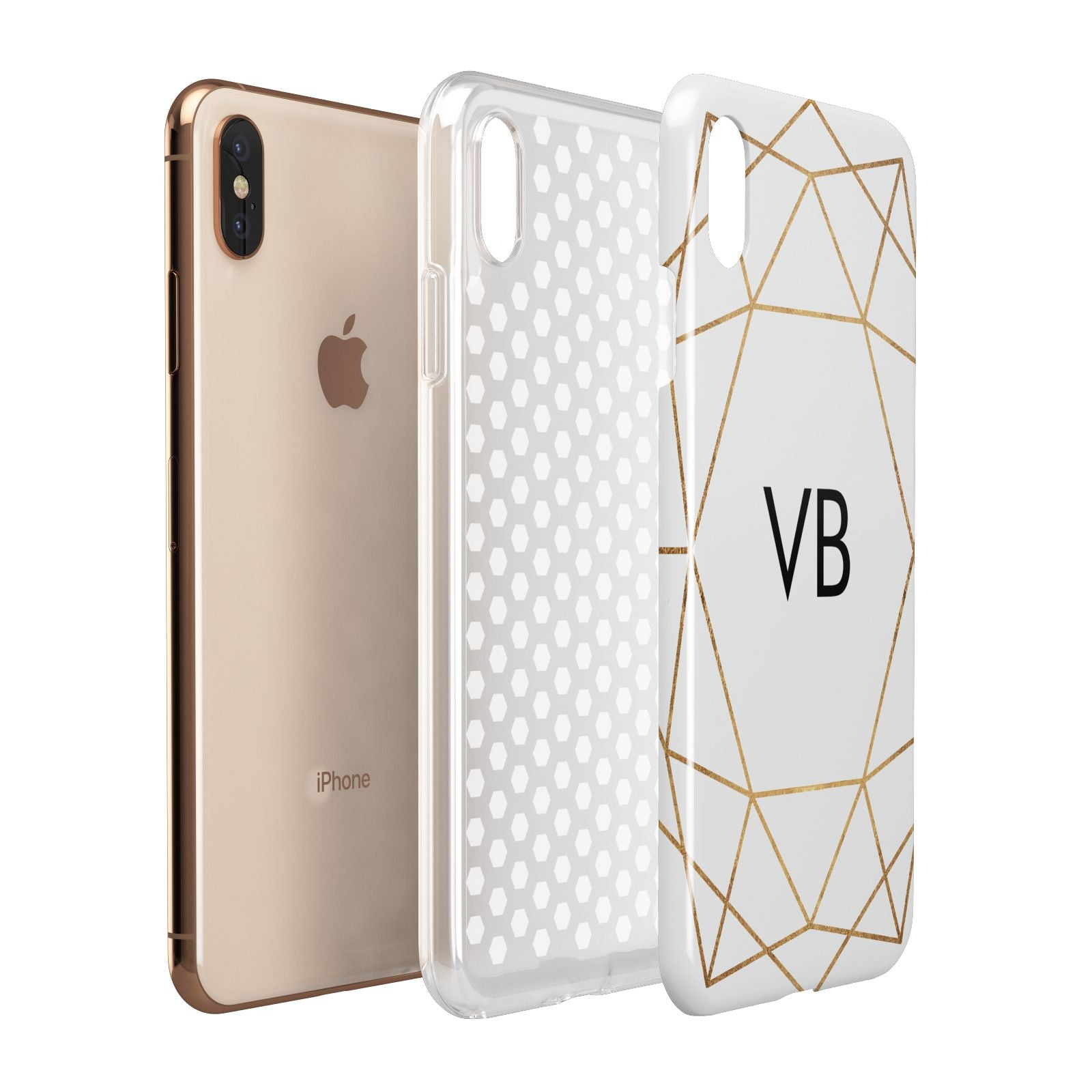 Personalised Initials White Gold Geometric Apple iPhone Xs Max 3D Tough Case Expanded View