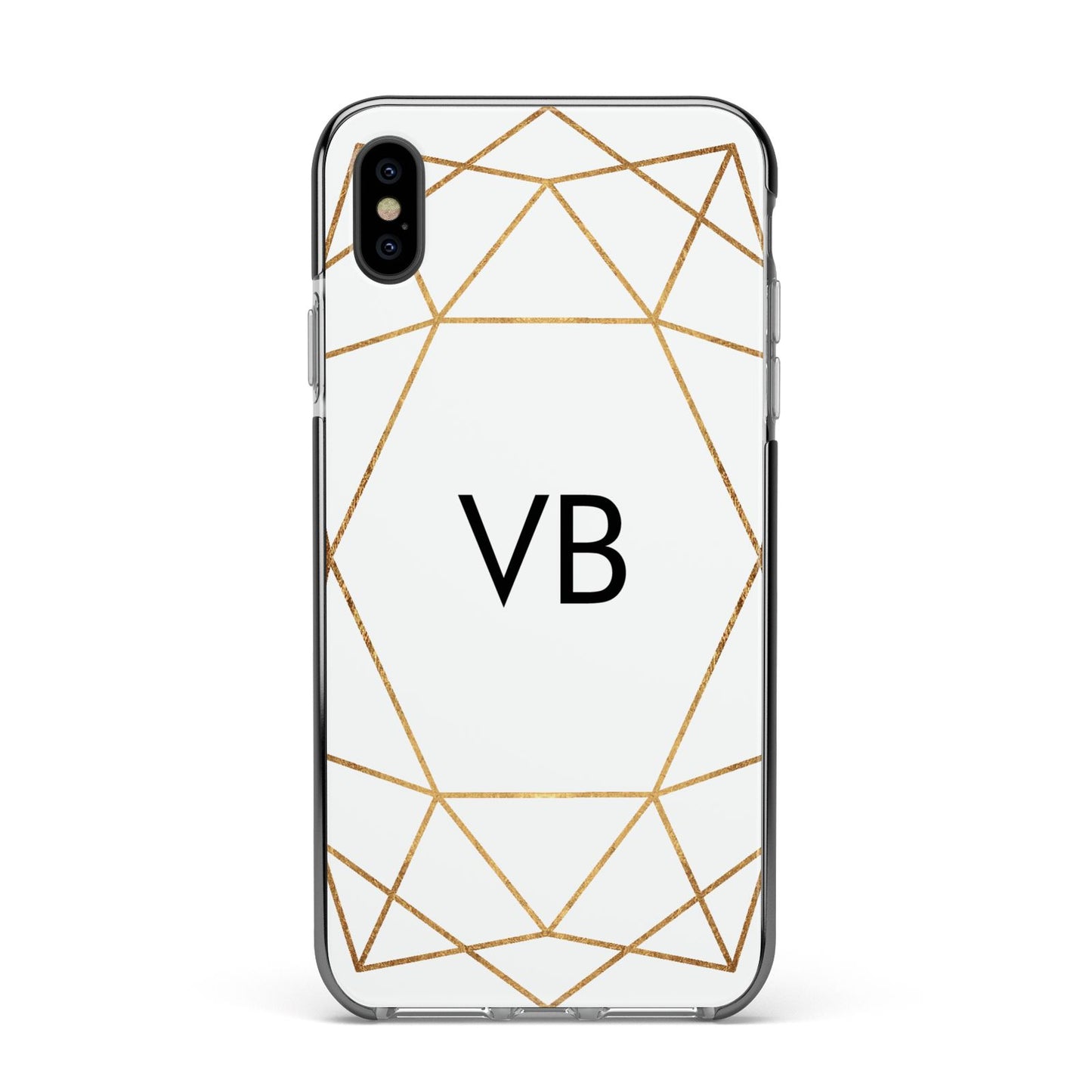 Personalised Initials White Gold Geometric Apple iPhone Xs Max Impact Case Black Edge on Black Phone