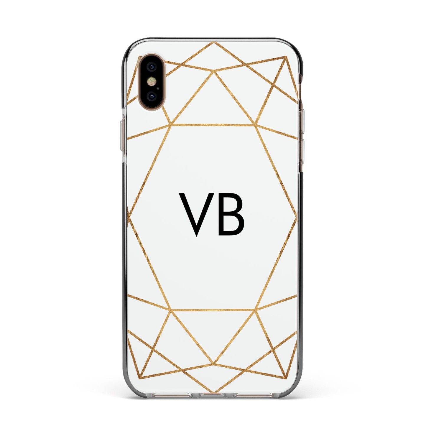 Personalised Initials White Gold Geometric Apple iPhone Xs Max Impact Case Black Edge on Gold Phone