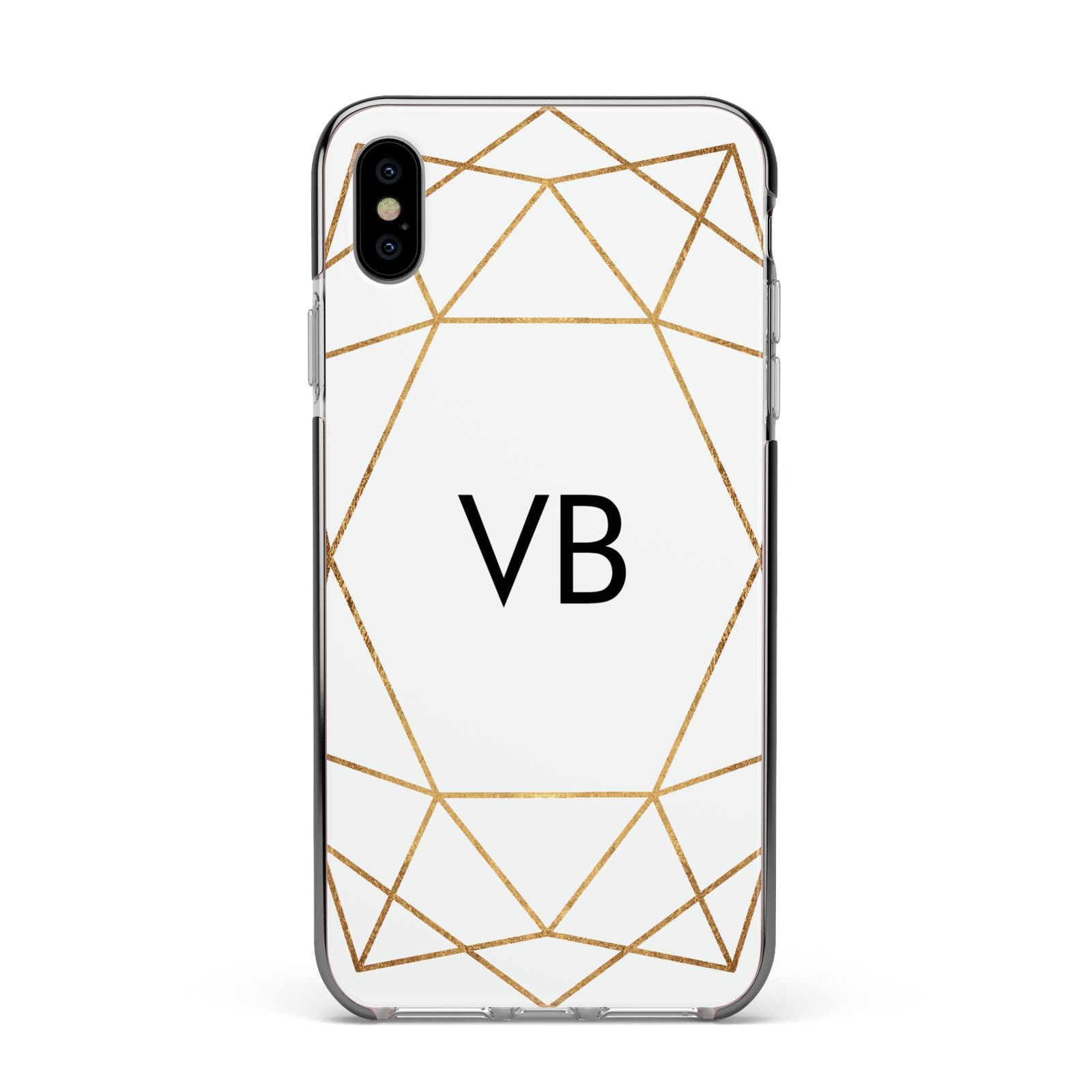 Personalised Initials White Gold Geometric Apple iPhone Xs Max Impact Case Black Edge on Silver Phone