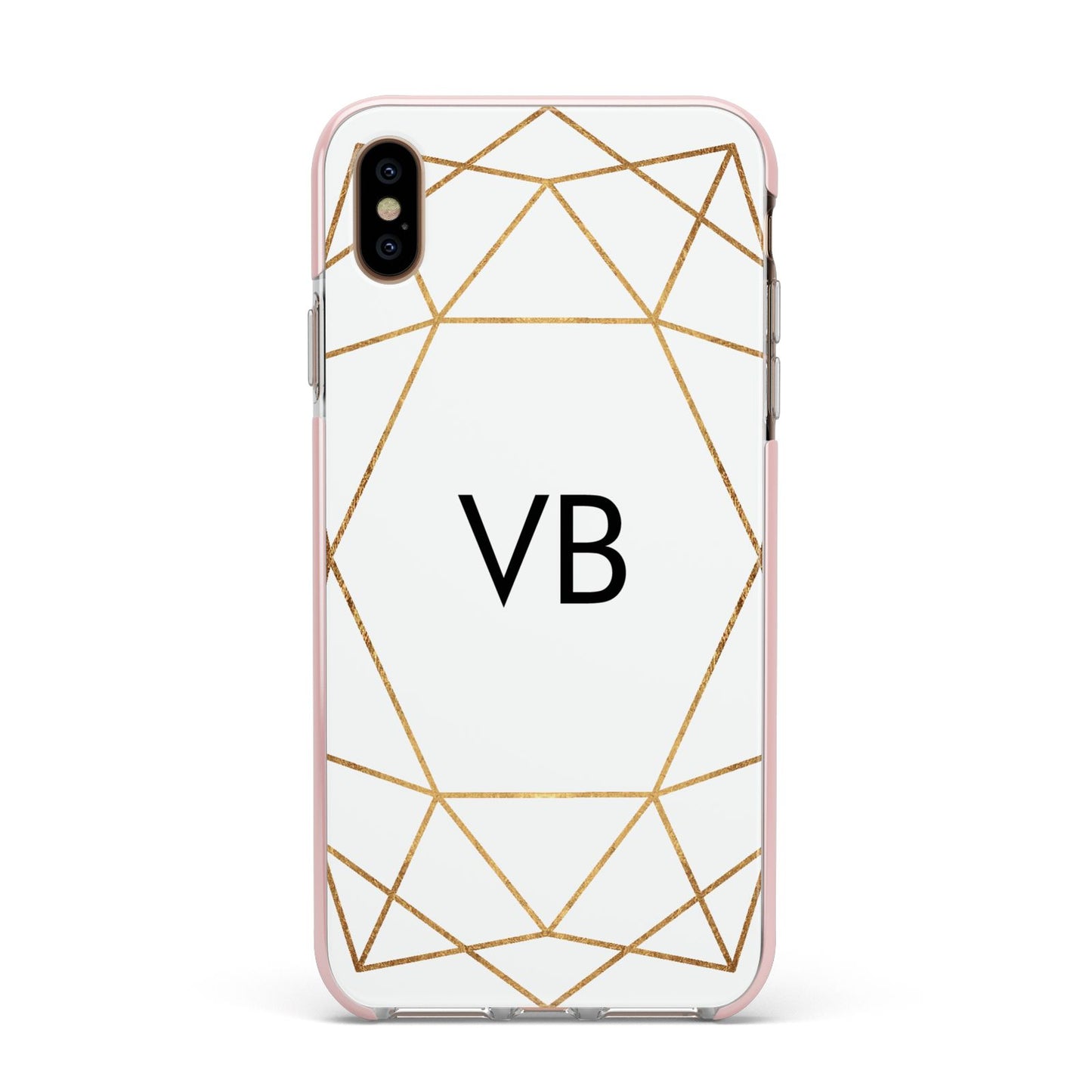 Personalised Initials White Gold Geometric Apple iPhone Xs Max Impact Case Pink Edge on Gold Phone