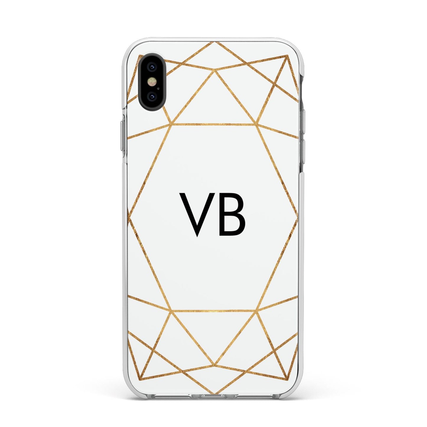 Personalised Initials White Gold Geometric Apple iPhone Xs Max Impact Case White Edge on Black Phone