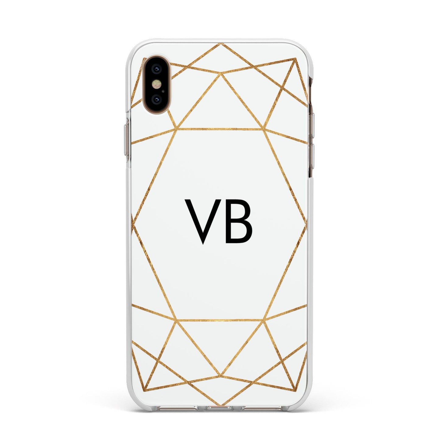 Personalised Initials White Gold Geometric Apple iPhone Xs Max Impact Case White Edge on Gold Phone