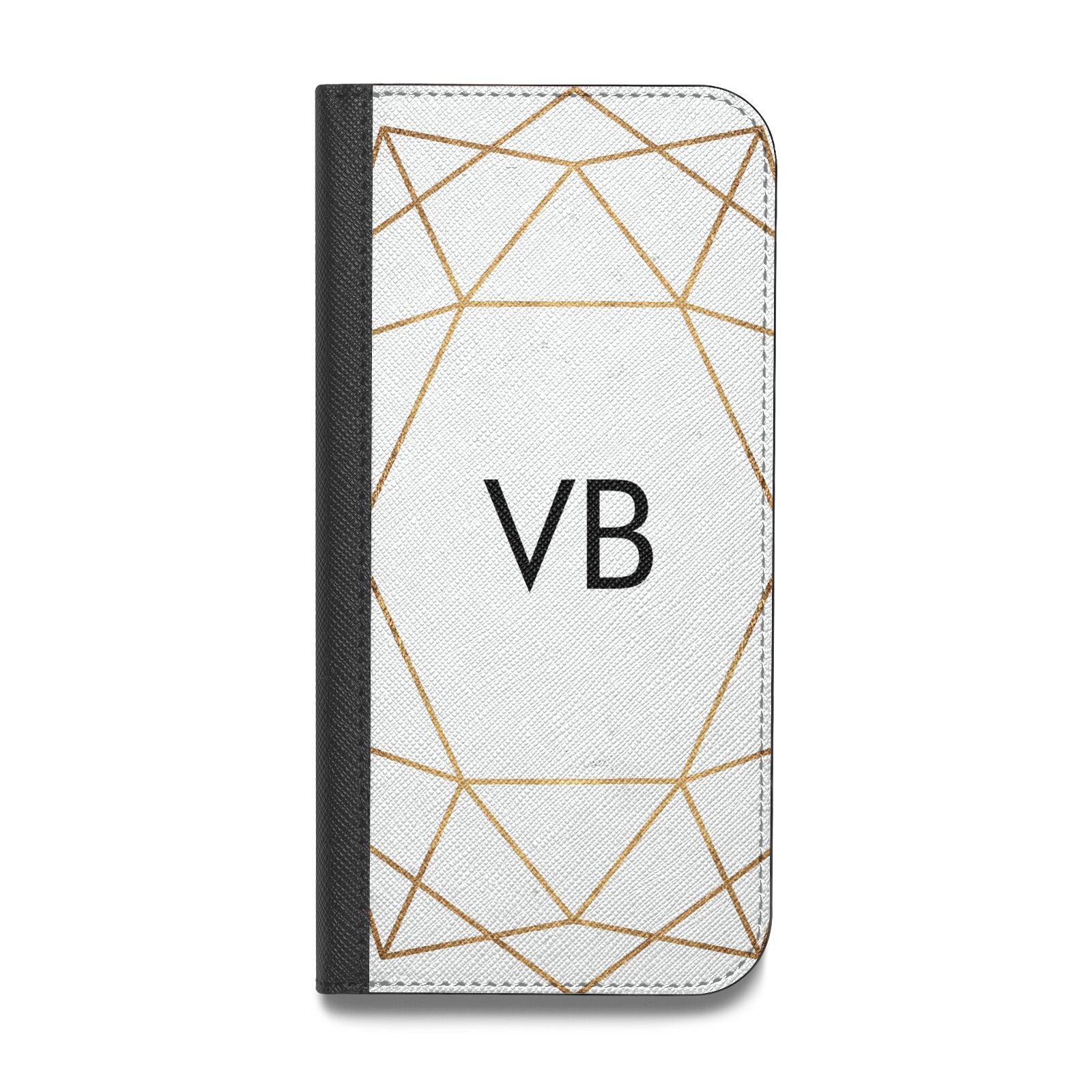 Personalised Initials White Gold Geometric Vegan Leather Flip iPhone Case