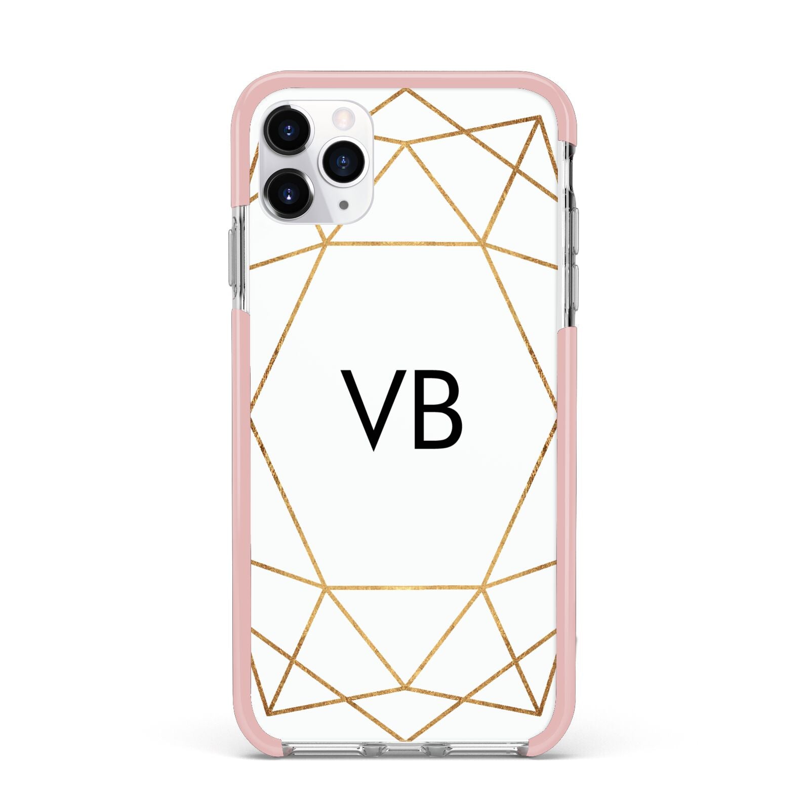 Personalised Initials White Gold Geometric iPhone 11 Pro Max Impact Pink Edge Case