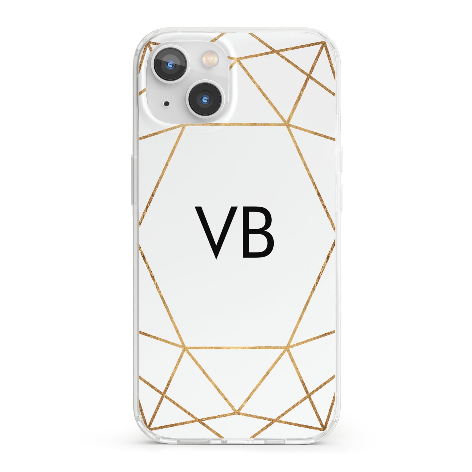 Personalised Initials White Gold Geometric iPhone 13 Clear Bumper Case