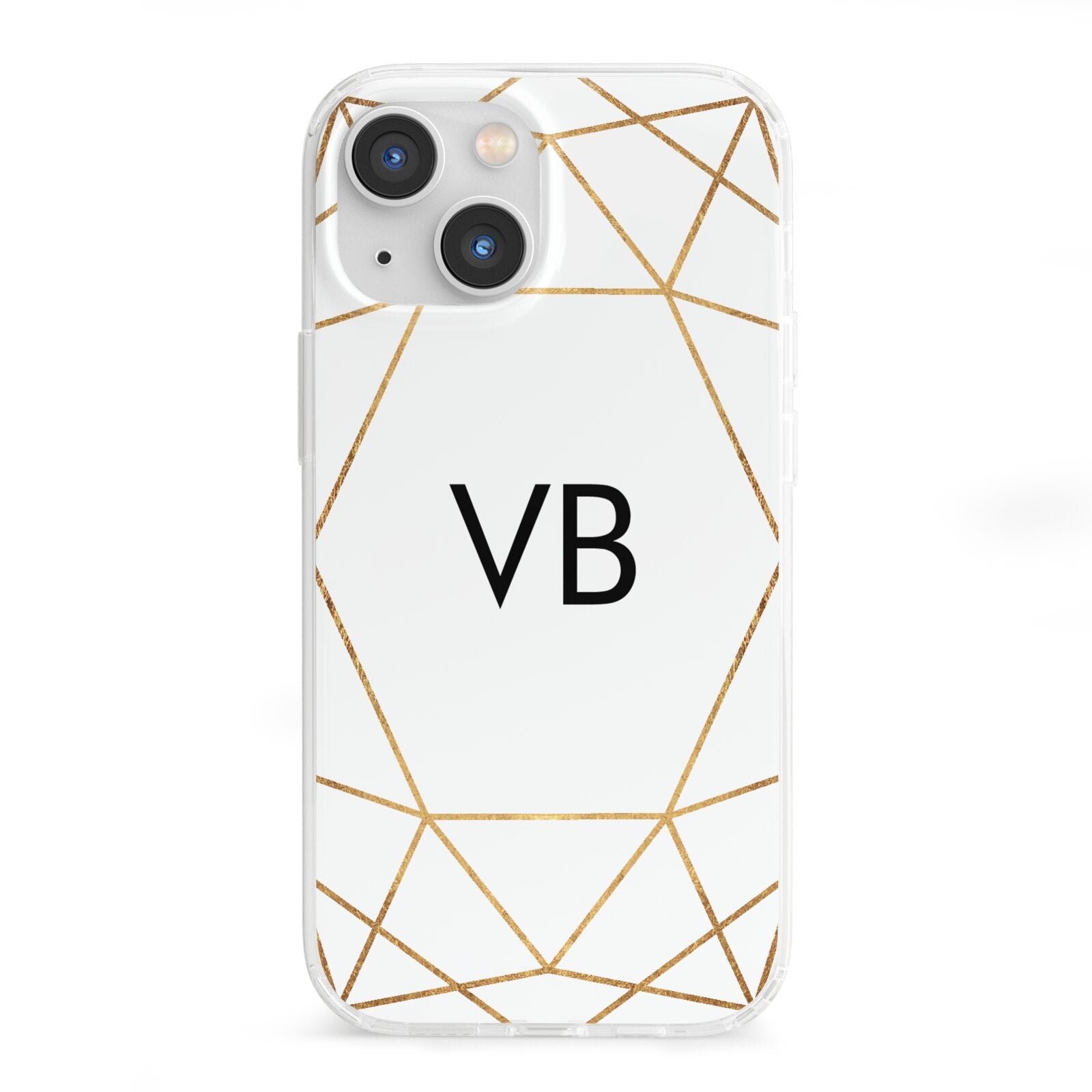 Personalised Initials White Gold Geometric iPhone 13 Mini Clear Bumper Case