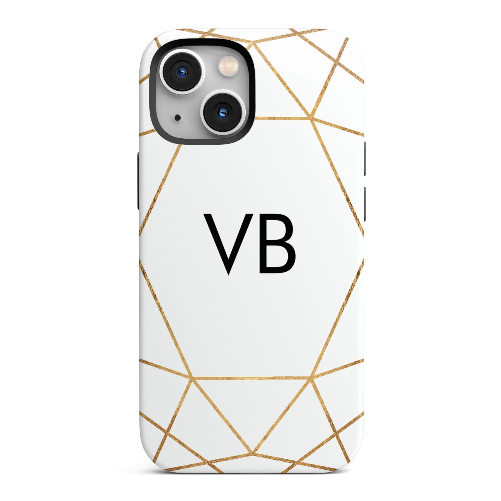 Personalised Initials White Gold Geometric iPhone 13 Mini Full Wrap 3D Tough Case