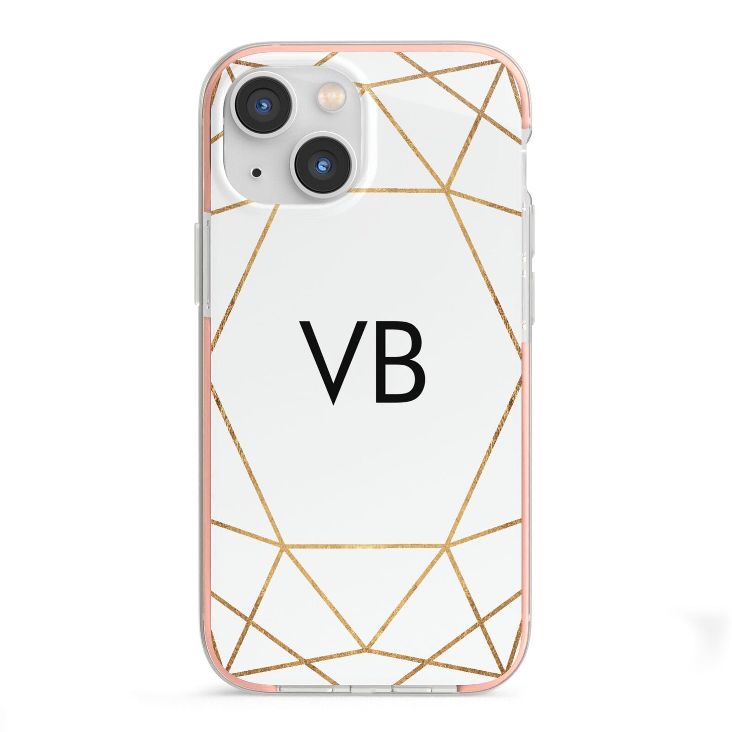 Personalised Initials White Gold Geometric iPhone 13 Mini TPU Impact Case with Pink Edges