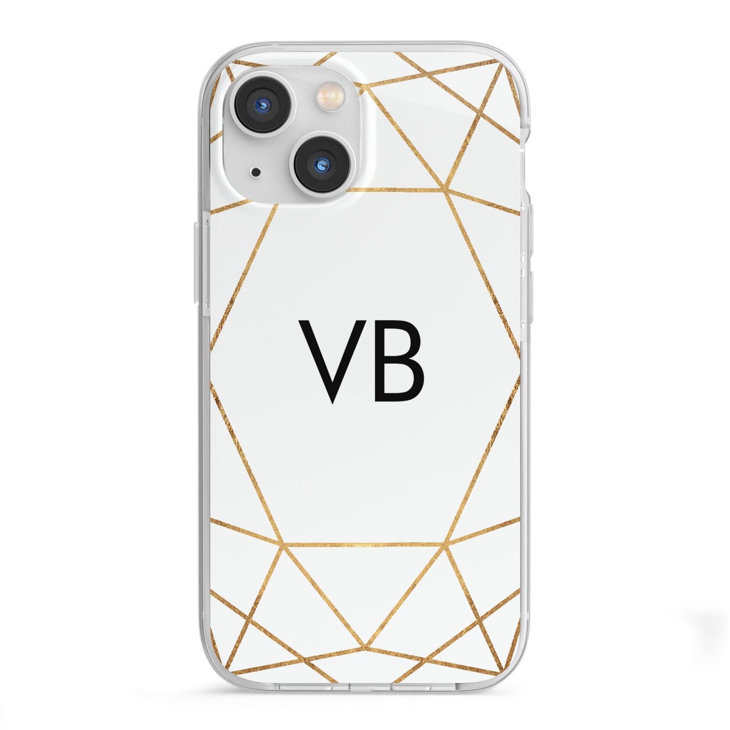 Personalised Initials White Gold Geometric iPhone 13 Mini TPU Impact Case with White Edges