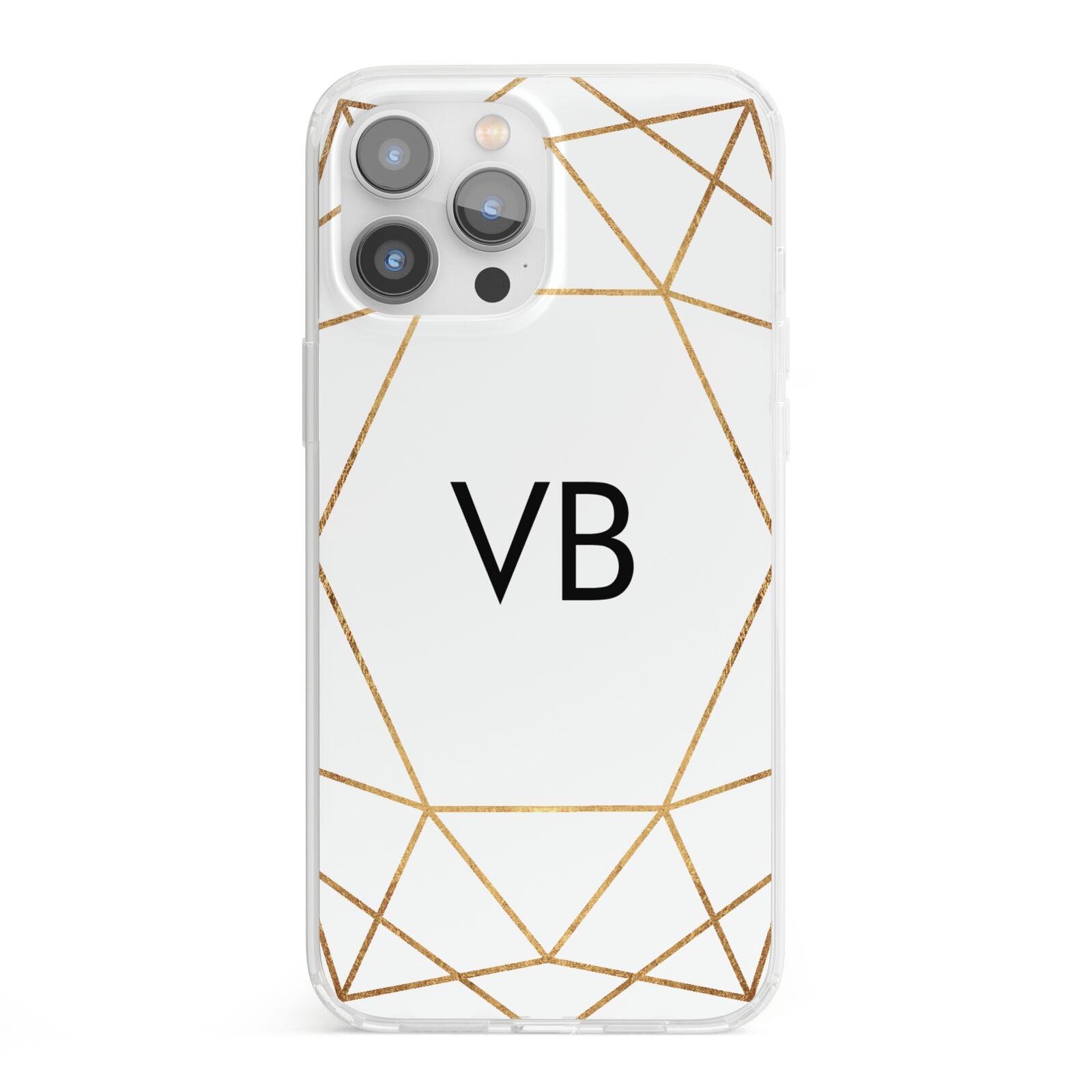 Personalised Initials White Gold Geometric iPhone 13 Pro Max Clear Bumper Case