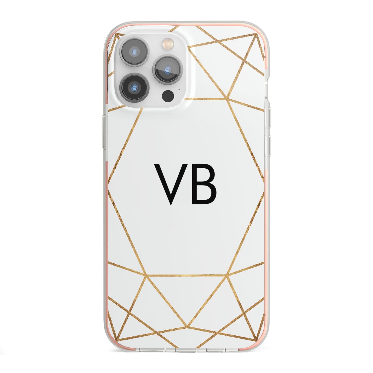 Personalised Initials White Gold Geometric iPhone 13 Pro Max TPU Impact Case with Pink Edges