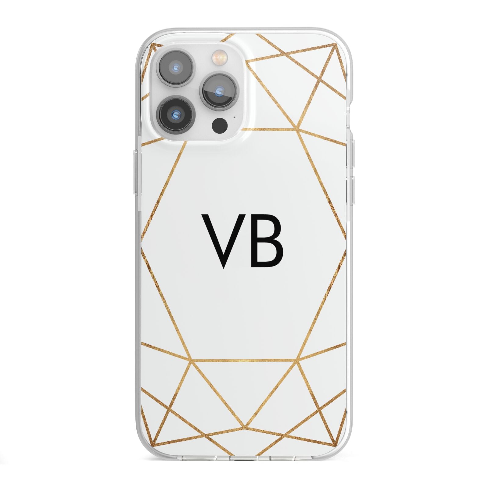 Personalised Initials White Gold Geometric iPhone 13 Pro Max TPU Impact Case with White Edges