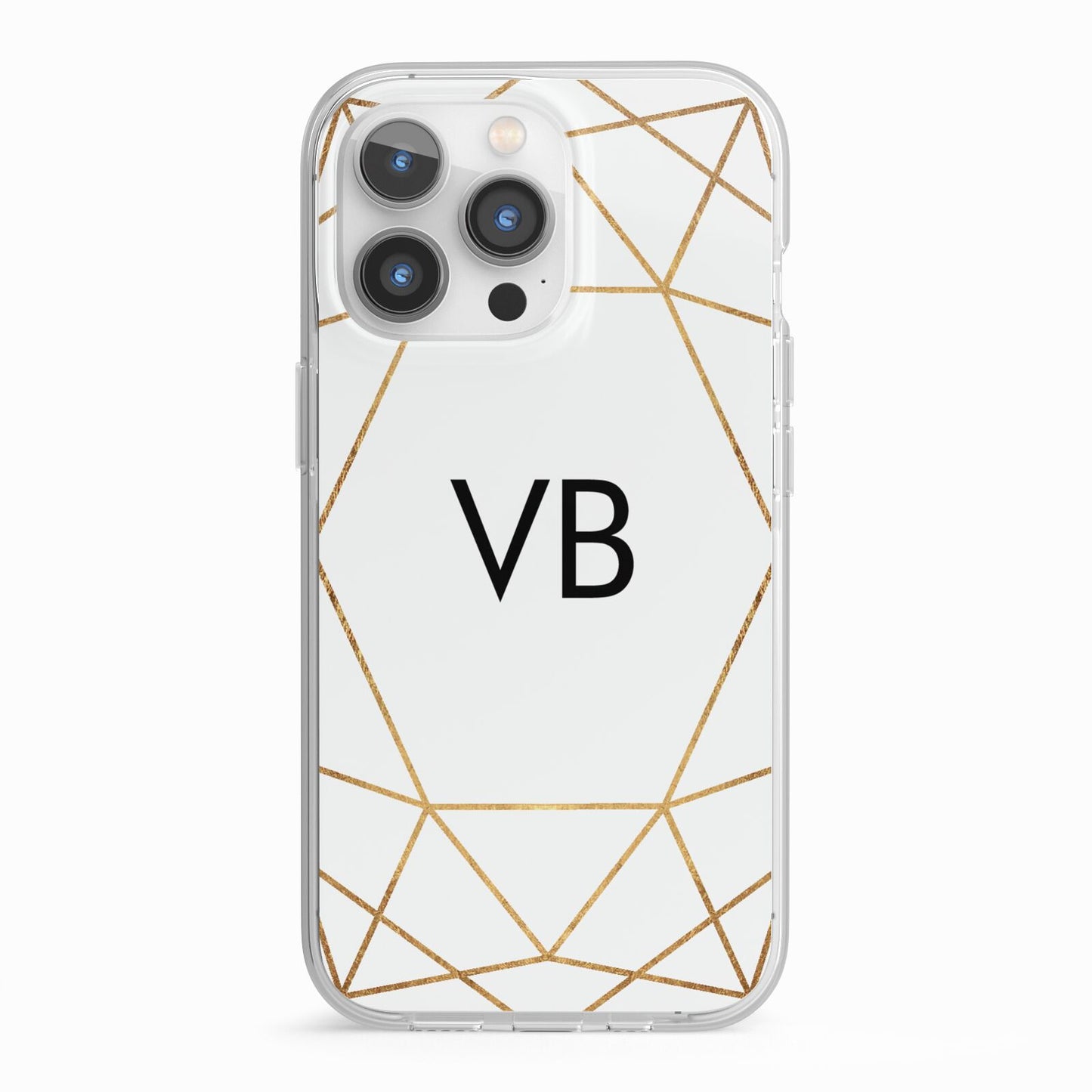 Personalised Initials White Gold Geometric iPhone 13 Pro TPU Impact Case with White Edges