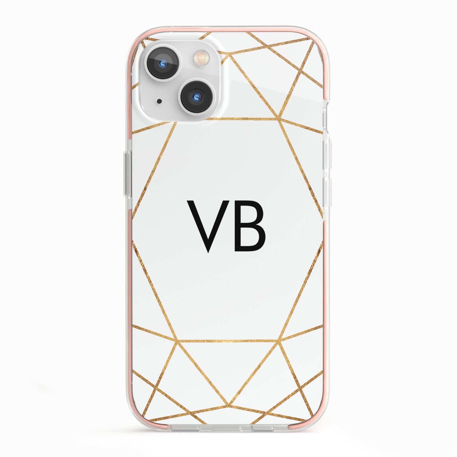 Personalised Initials White Gold Geometric iPhone 13 TPU Impact Case with Pink Edges