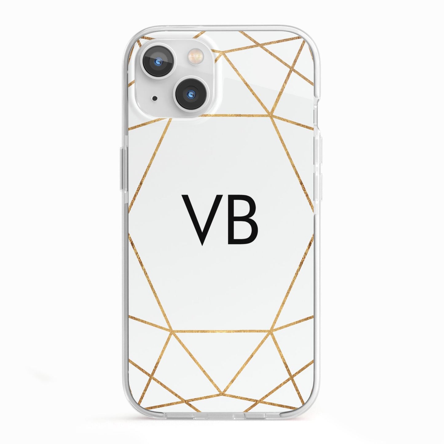 Personalised Initials White Gold Geometric iPhone 13 TPU Impact Case with White Edges