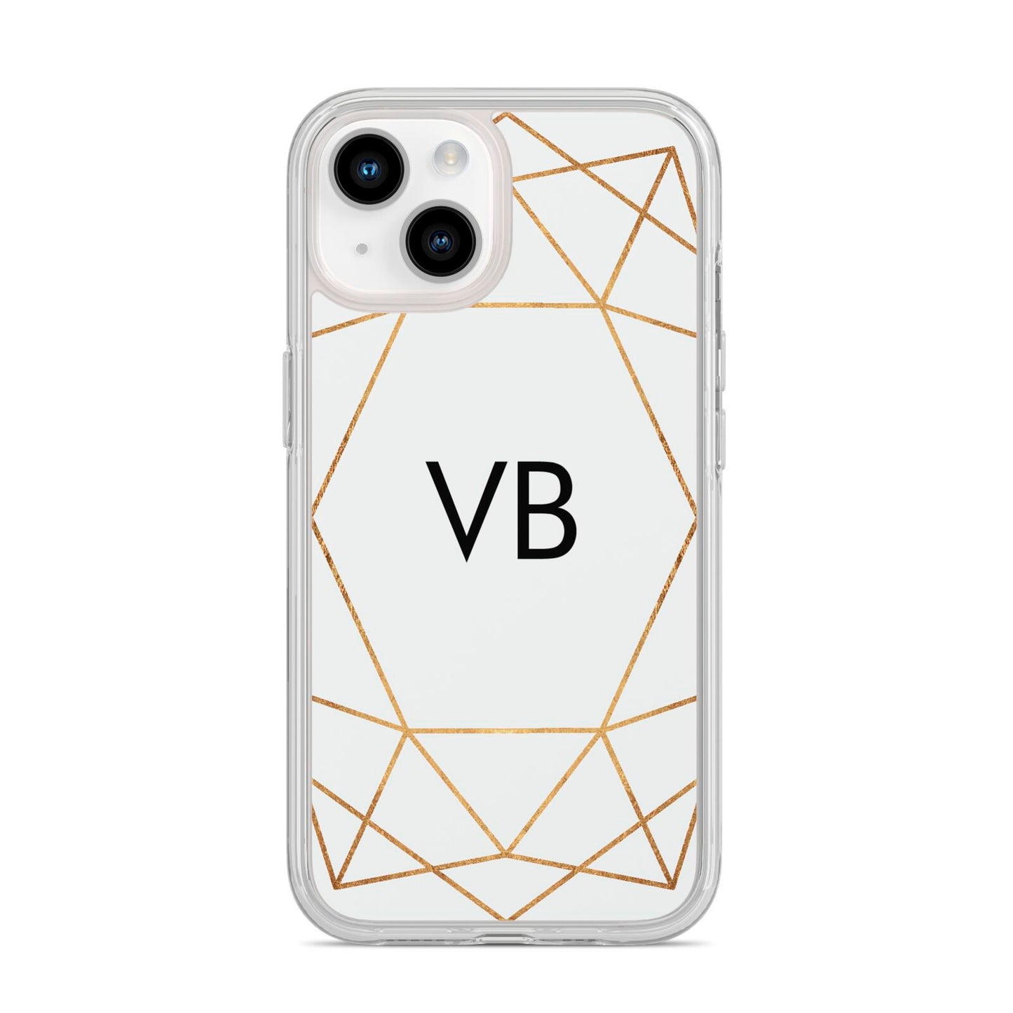 Personalised Initials White Gold Geometric iPhone 14 Clear Tough Case Starlight