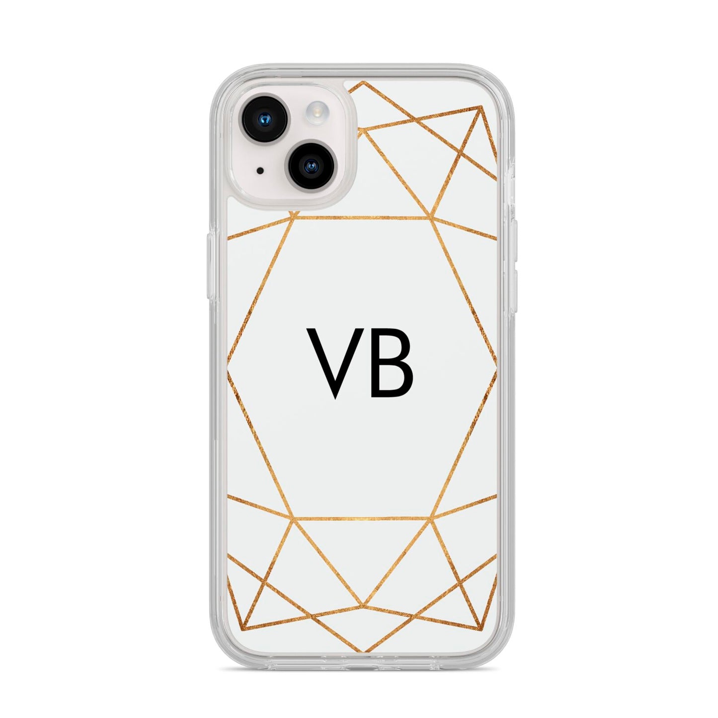 Personalised Initials White Gold Geometric iPhone 14 Plus Clear Tough Case Starlight