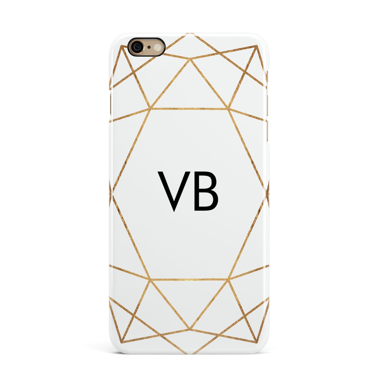 Personalised Initials White Gold Geometric iPhone 6 Plus 3D Snap Case on Gold Phone