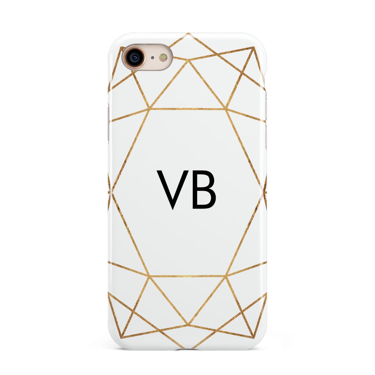 Personalised Initials White Gold Geometric iPhone 8 3D Tough Case on Gold Phone