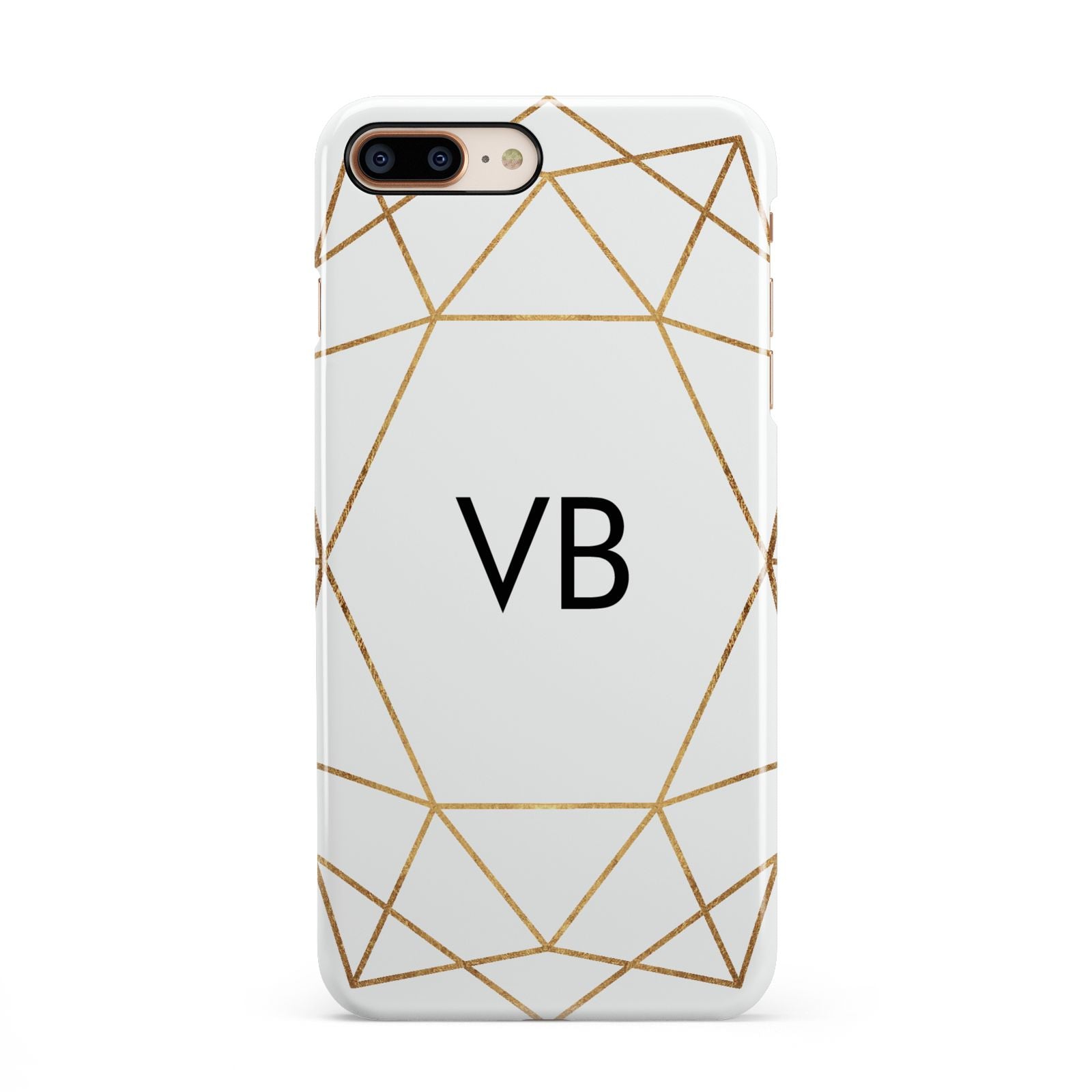 Personalised Initials White Gold Geometric iPhone 8 Plus 3D Snap Case on Gold Phone